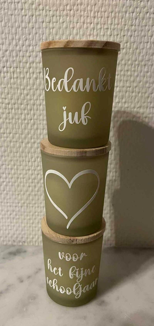 Set van 3 kaarsjes voor de juf groen
