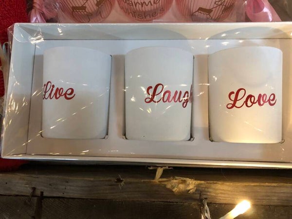Witte theelichtjes life love laugh