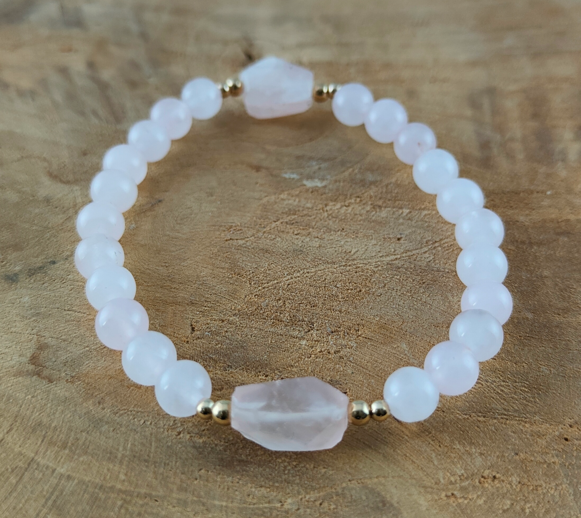 Rozenkwarts Armband 6 mm  met 14K/20 Gold spacers