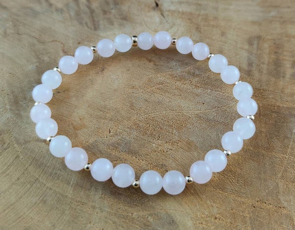 Rozenkwarts Armband 6 mm met 14K/20 Gold spacers