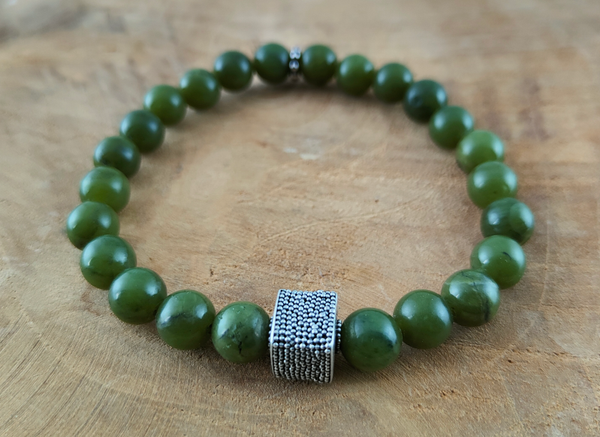 Groene Jade Armband 8mm met Hand bewerkte zilveren 925 kraal