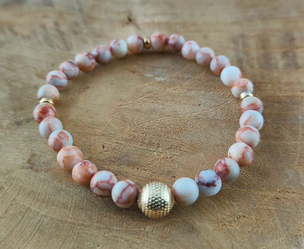 Natuursteen Jaspis Armband 6 mm met 14K/20 Gold kraal en  spacers