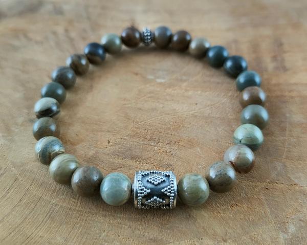 Silverleaf Jaspis 8mm Armband met hand bewerkte 925 zilveren kraal