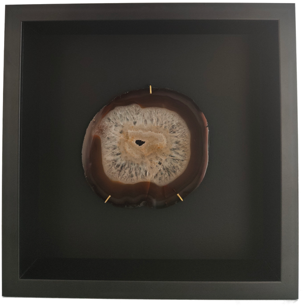 25cmx25cm Zwarte lijst met Agaatschijf bruin