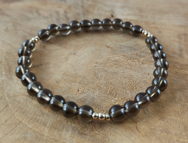 Rookkwarts Armband 6 mm met 14K/20 Gold spacers