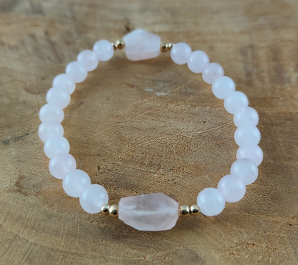 Rozenkwarts Armband 6 mm  met 14K/20 Gold spacers