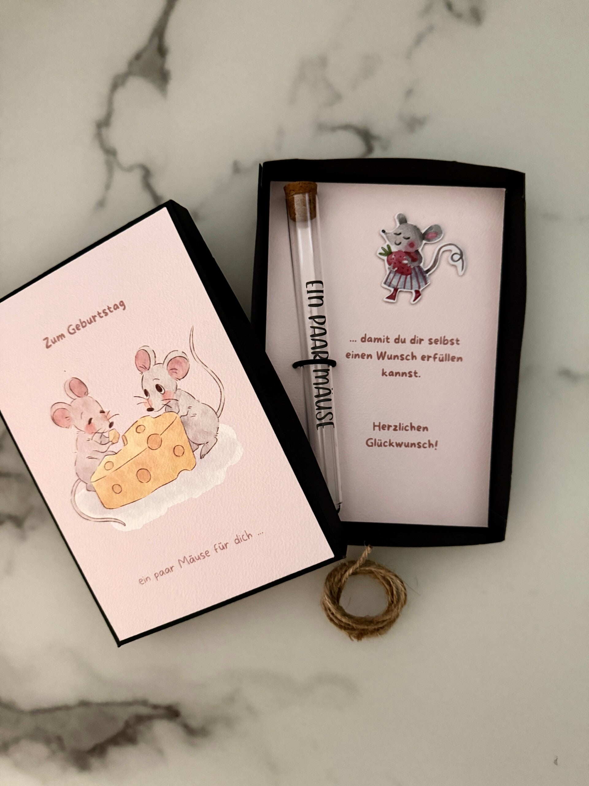Geschenkbox, Geburtstag Maus, Reagenzglas,