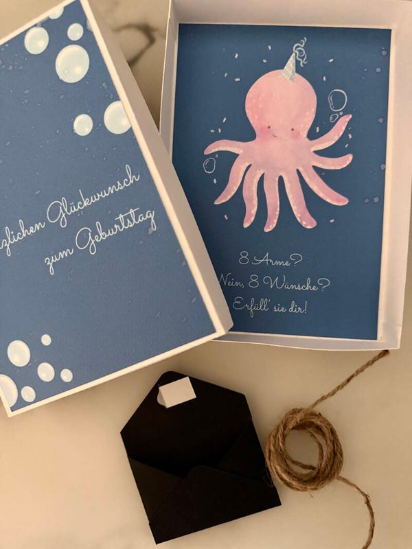 Geschenkbox, Geburtstag Octopus, Kuvert