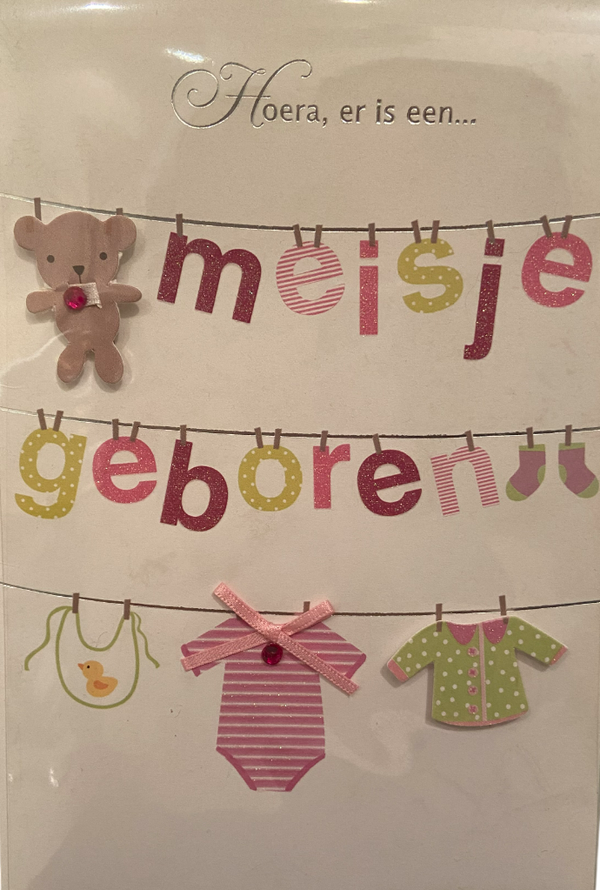 Wenskaart "Hoera een meisje geboren"