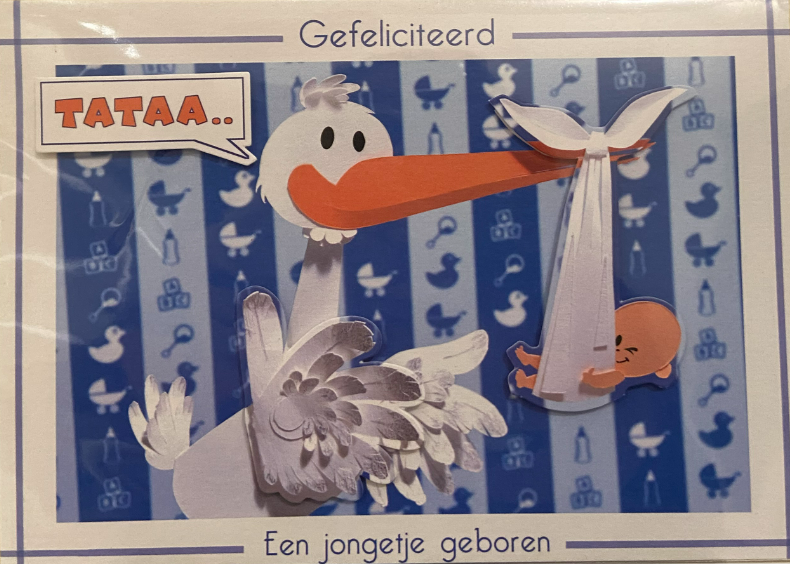 Wenskaart "Tataa een jongen geboren"