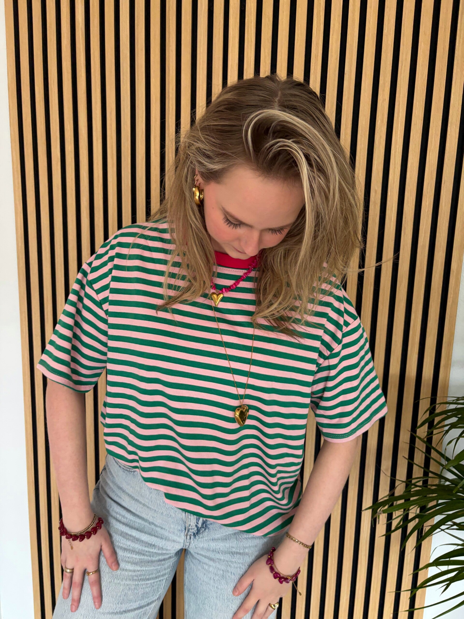 Shirt groen/licht roze