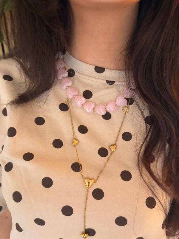 Hartjes ketting roze