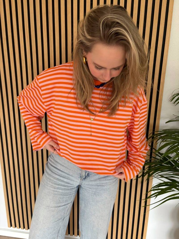 Longsleeve oranje/ licht roze