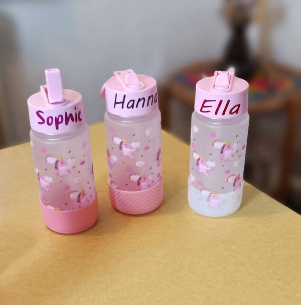 Kinder Trinkflasche aus Tritan, 500ml, Einhorn, vinsun, rosa, mit Namen, auslaufsicher, bruchfest