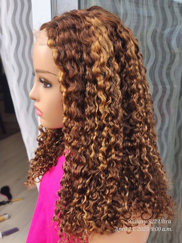 16" Ombre Water Curly Vigin Hair Wig