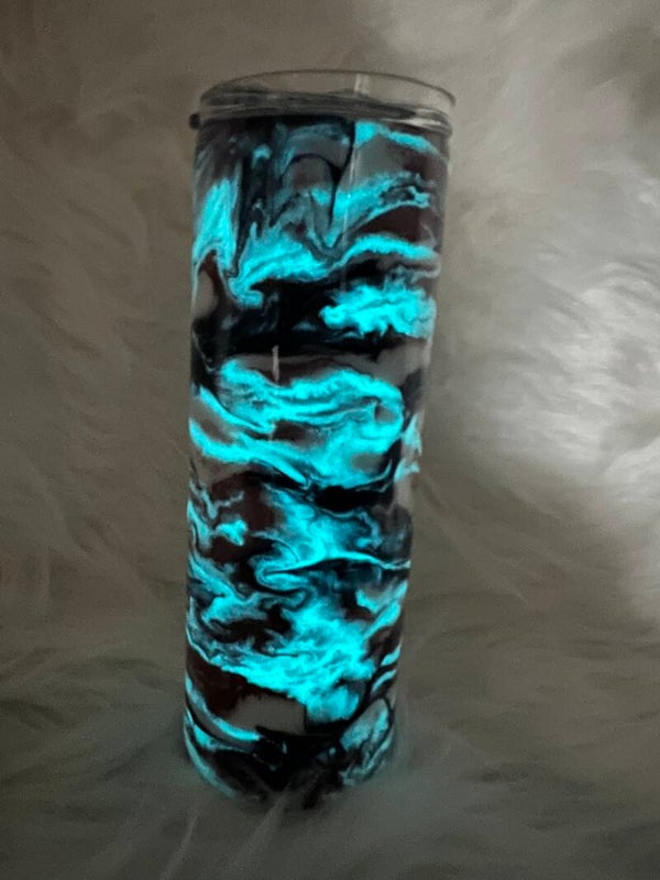 “Pink and Purple Glow in the Dark Swirl” 20oz Skinny Straight Tumbler
