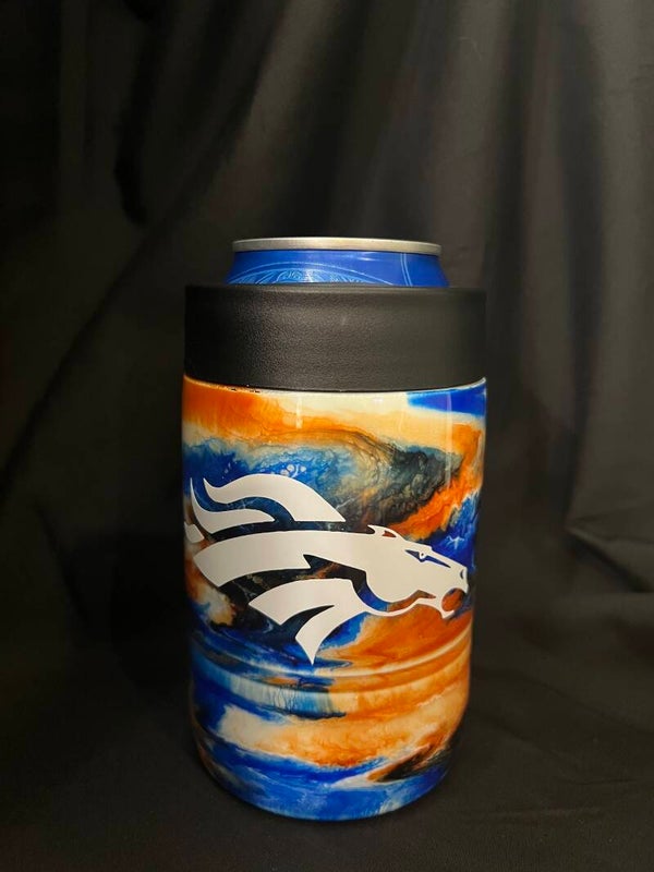 Broncos Orange and Blue Swirl can/bottle Koozie