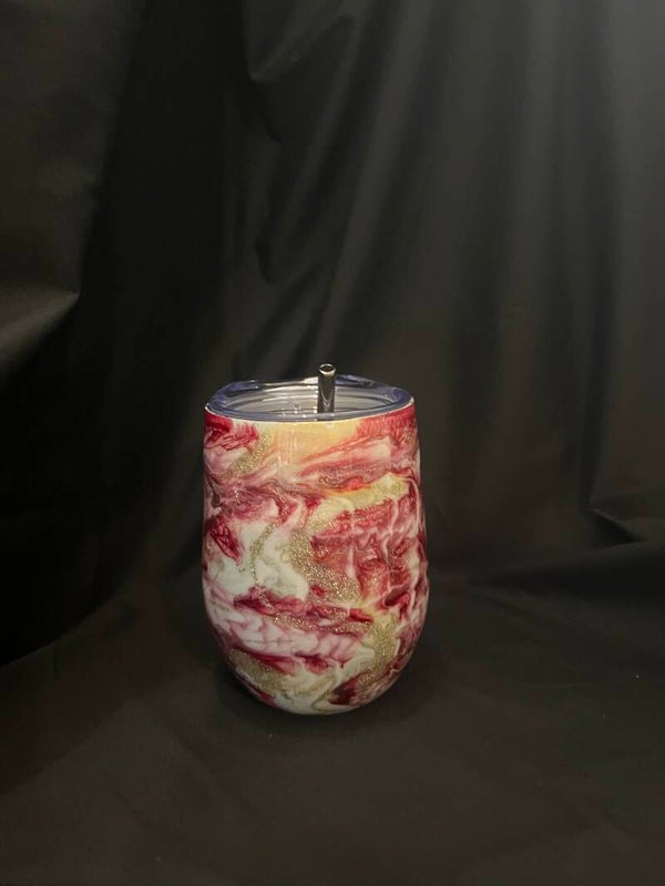 Red, Gold Wine Tumbler with Glitter