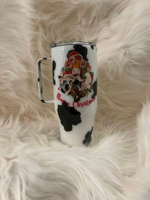 “Moory Christmas” cow print 24oz modern curve w/ handle Tumbler