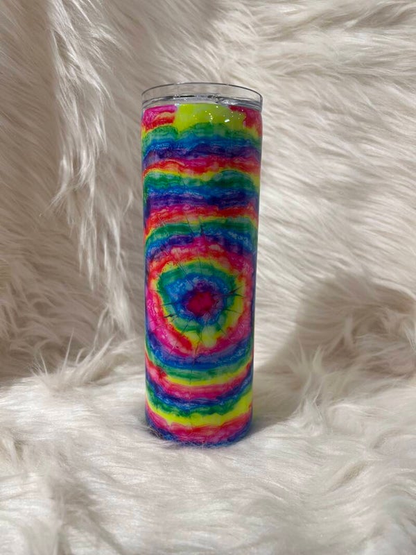 20oz Skinny Straight Neon Tie-dye Tumbler