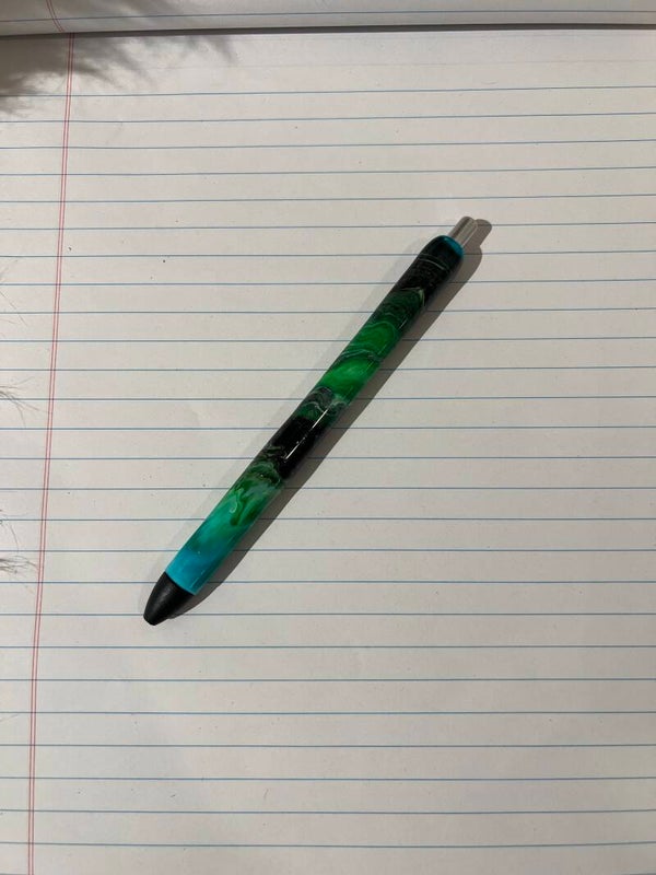 Black, green and turquoise swirl pen