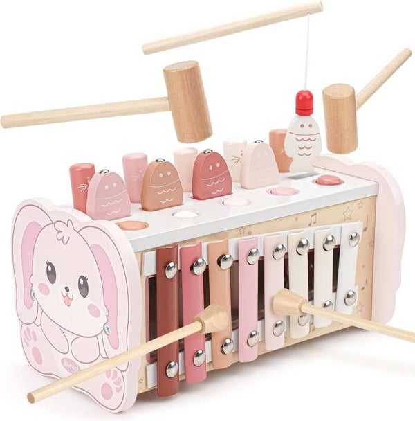 Montessori Toys for 1 Year Old Girls Boys - Wooden Hammering Pounding Baby Toy With Xylophone Magnetic Fishing Game, Educational Birthday Gifts Girl Boy Toys age 1
