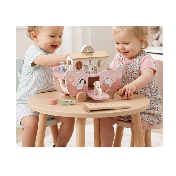Noah's Ark Wooden Toy - Christening Gifts for Girls Boys, Baptism Gifts, Montessori Toys for 1, 2, 3 Year olds, Stacking Baby Toys, Farm Animals Shape Sorter Toddler Toy