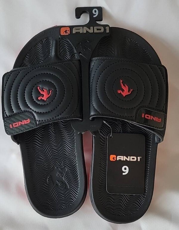 AND1 Black and Red Slide Sandals, Red Bottoms BUY 2 GET 1 FREE! Multiple Sizes!