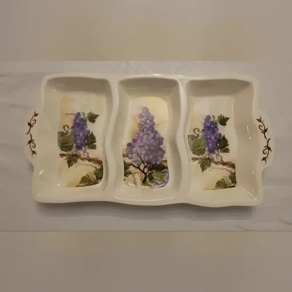 Elegant Grape Design Ceramic Serving Tray - Pre-owned