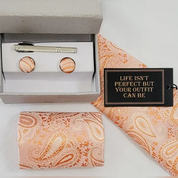 DibanGu Men's Peach Paisley Tie Set - Brand New