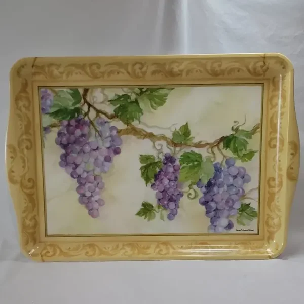 Colorful Grape Melamine-Handled Decorated Serving Tray By Sara Eckman Roberts - Pre-owned