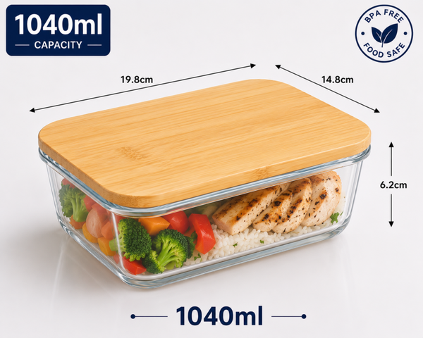 Glass Containers with Bamboo Lids (1040ml)