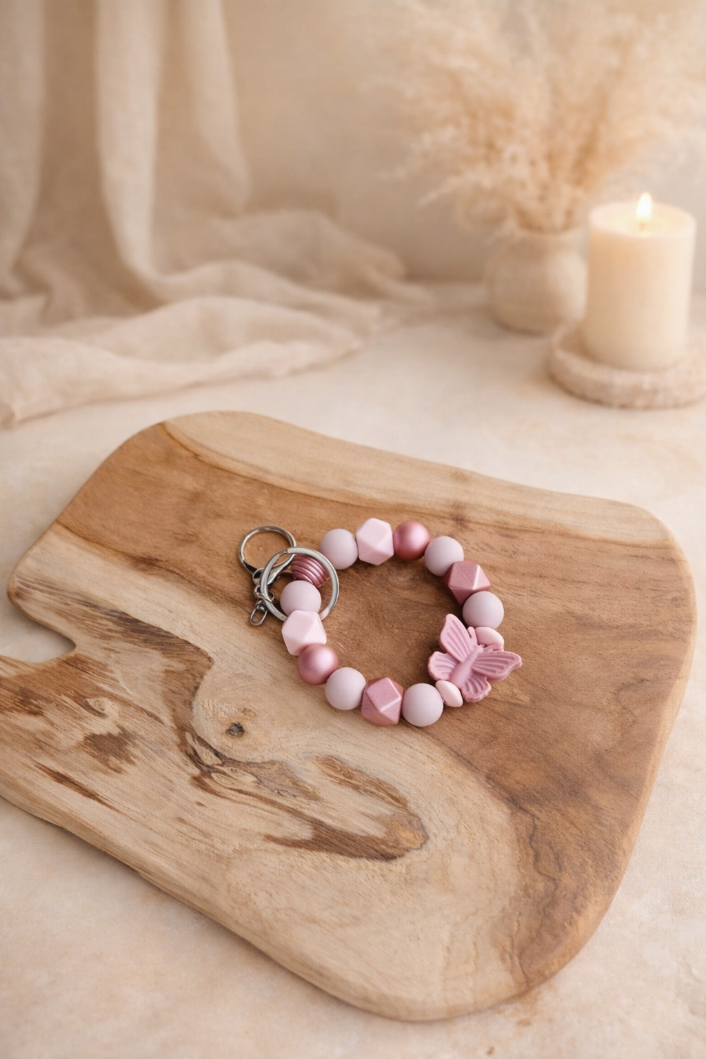 Porte clé rond papillon