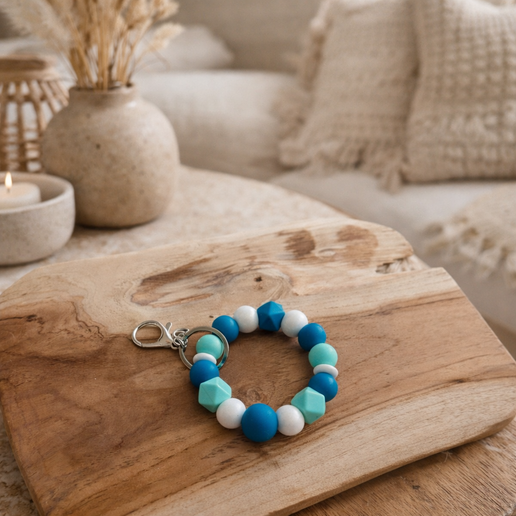 Porte clé rond nuances de bleus