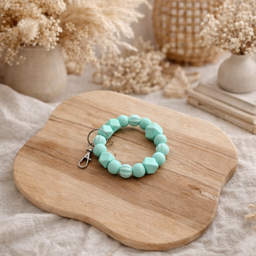 Porte clé rond vert menthe