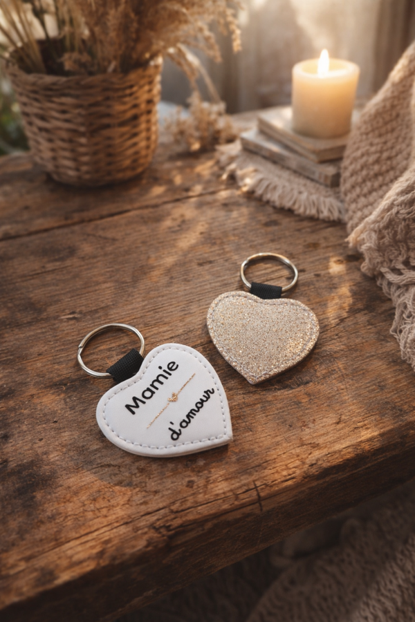 Porte clé cœur pailleté ‹ Mamie d'amour ›