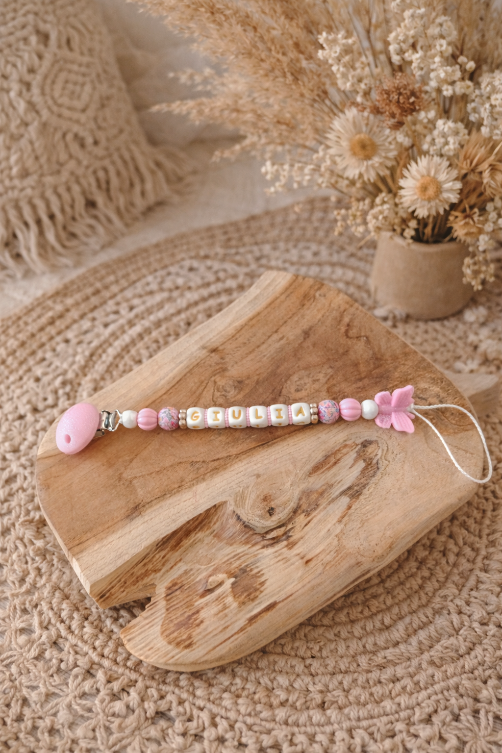 Attache tétine papillon pailleté ‹ Giulia ›