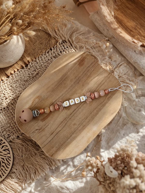 Attache tétine fleurs de lotus ‹ Jade ›