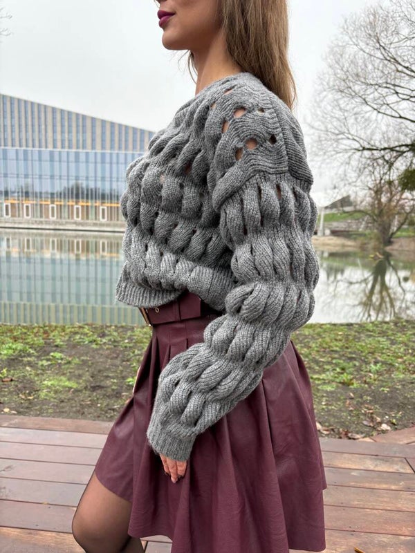 Sweter z mieszanki wełny - szary