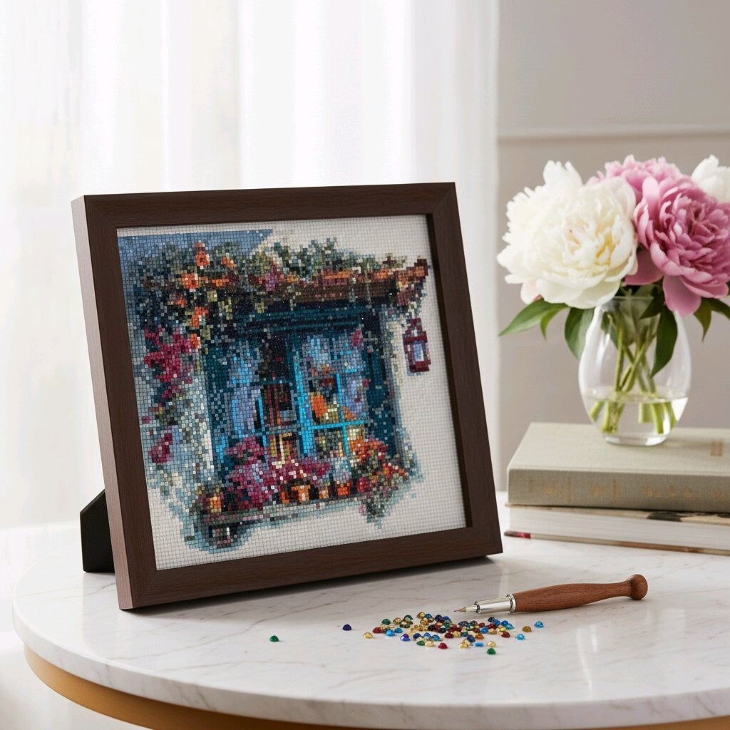 Fenêtre florale, 30x30 cm, carré