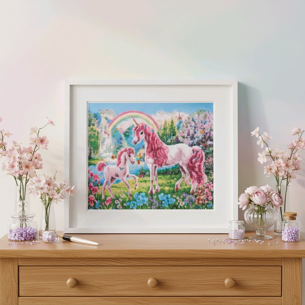 Licorne et son petit, 40x50 cm, rond