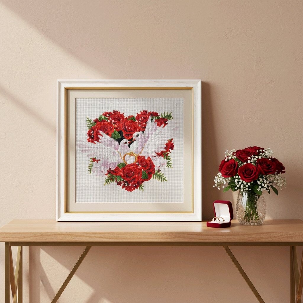 Coeur avec Colombes, 30x30 cm, rond