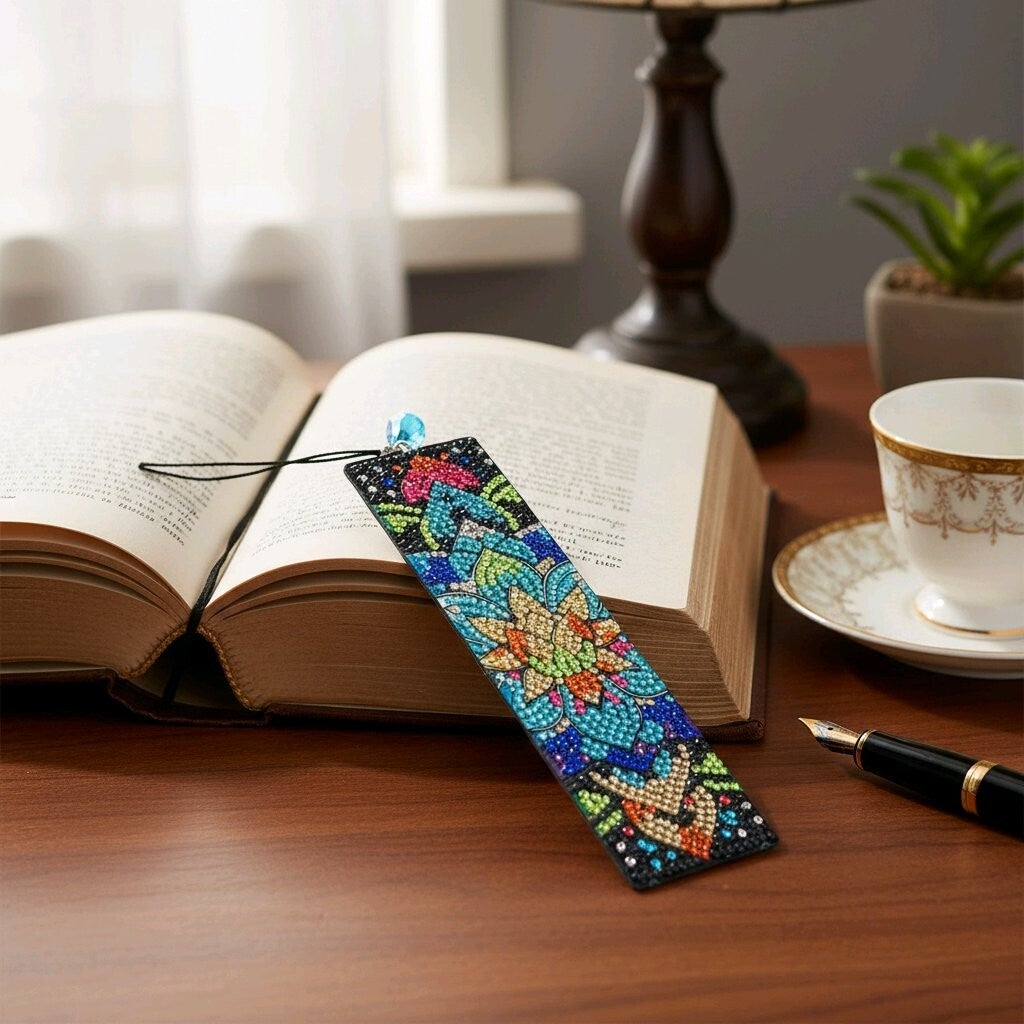 Marque page fleur de lotus, 5x15 cm, rond