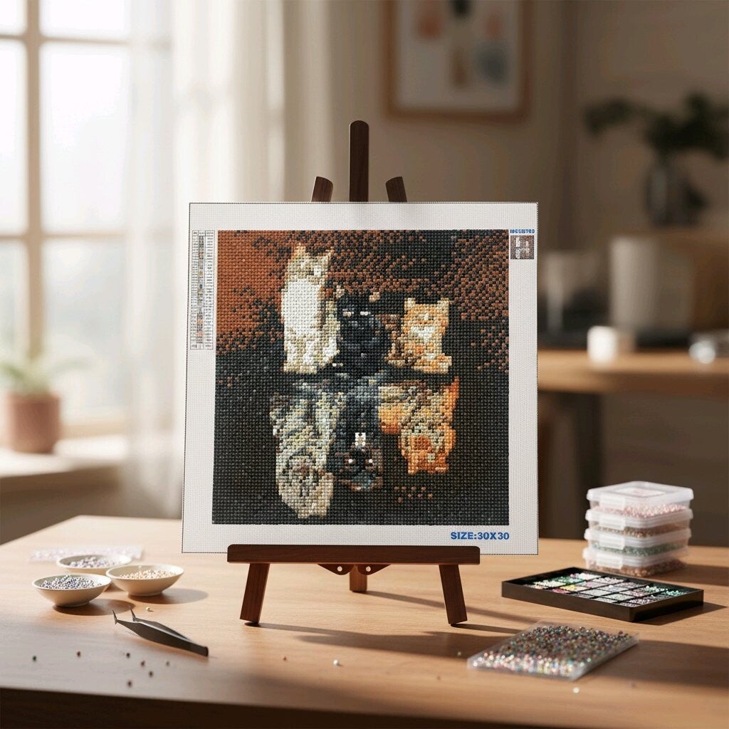 3 Chats avec reflets Tigres, 30x30 cm, rond