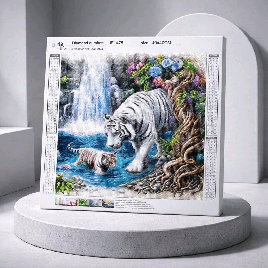 Tigresse et son petit, 40x40 cm, rond