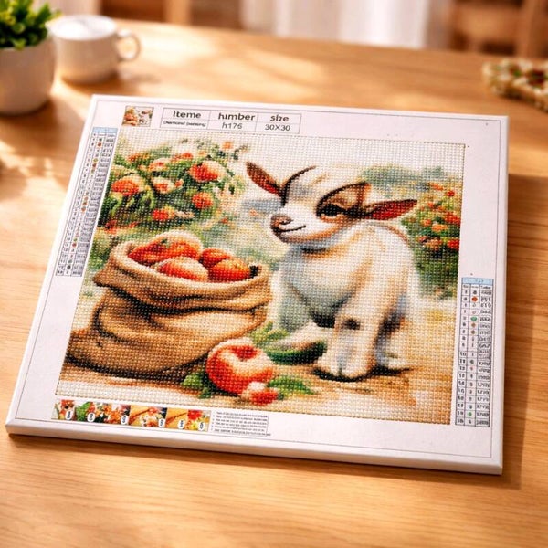 La mini chèvre et les pommes, 30x30 cm, rond