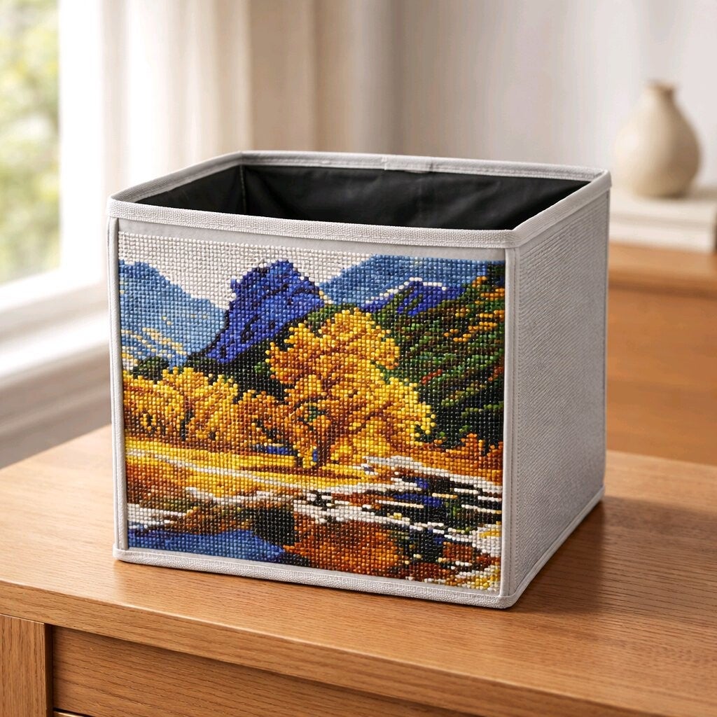 Cube de rangement avec 1 côté diamond painting, rond, 25x25x25 cm