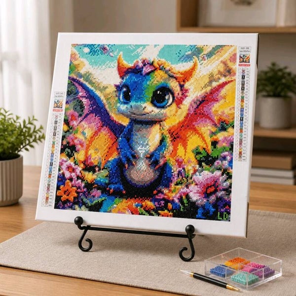 Dragonneau arc en ciel 40x40 cm, carré