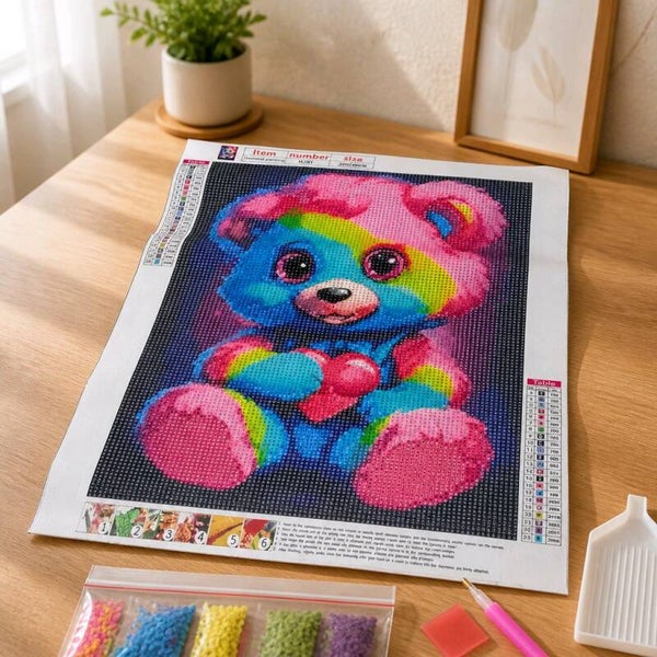 Kit Ourson arc-en-ciel, 30x40 cm, rond