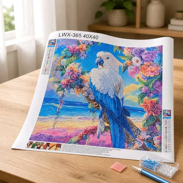 Kit Cacatoes et fleurs, 40x40 cm, rond